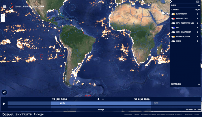 Global Fishing Watch. Kijk live mee hoe de wereld vist